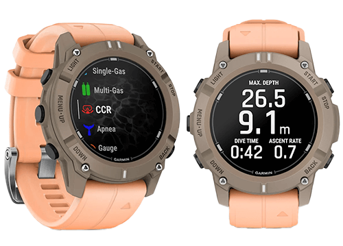 Modes de plongée et fonctionnalités de la montre de plongée connectée GPS Descent G2 Garmin Paloma Corail